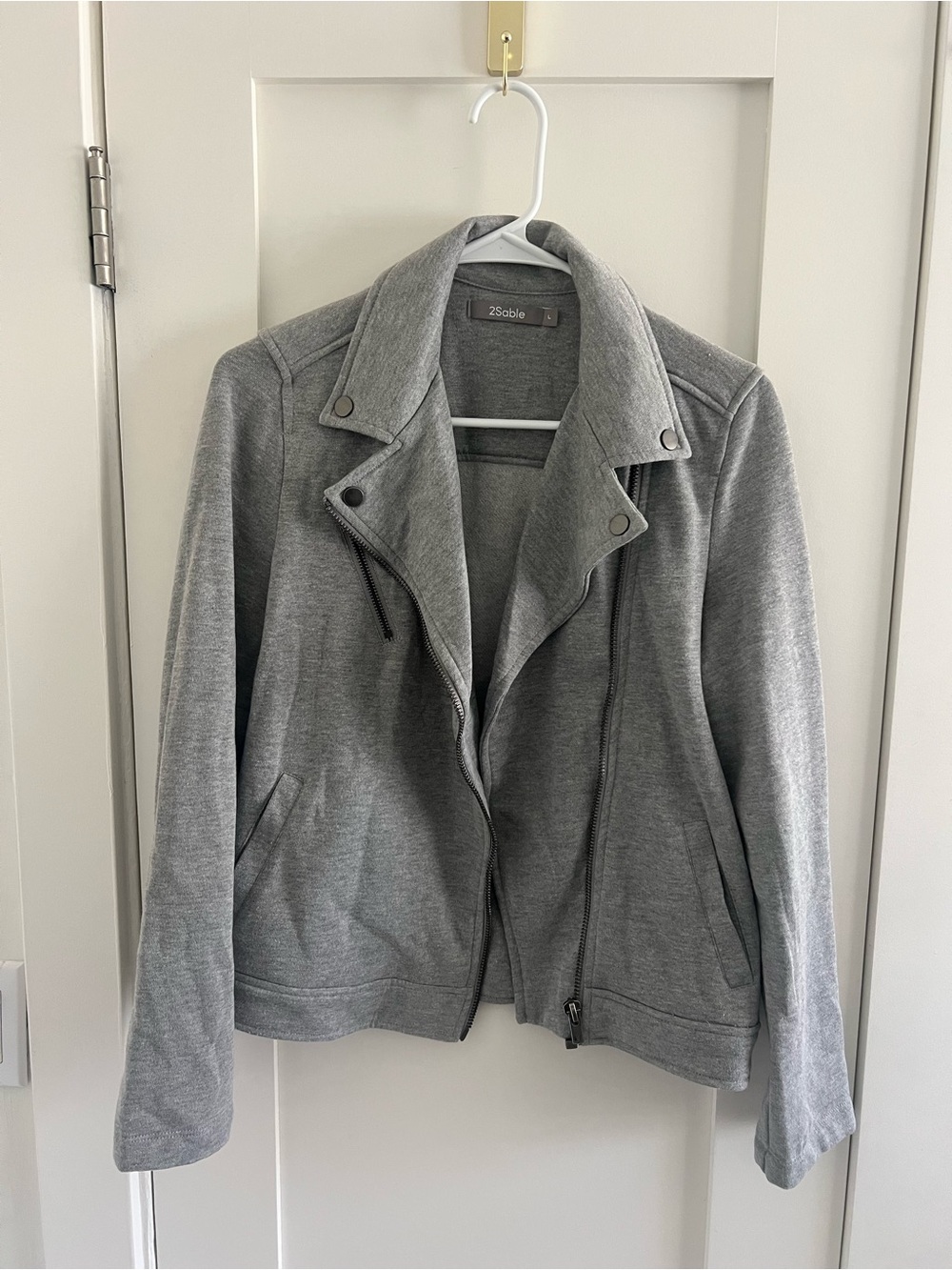 2Sable Gray Women's Moto Jacket - Soft Knit Biker Style